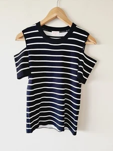 GORMAN Black & White Striped Cold Shoulder Short Sleeve Knit Top SIZE 10 Blouse - Foto 1 di 5