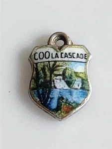 Vintage Belgium Falls COO La Cascade Scenic enamel shield 800Silver Charm #J - Picture 1 of 4