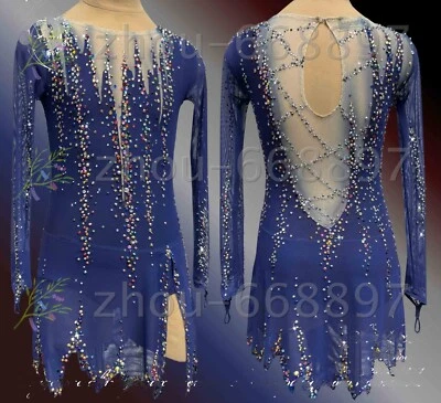 ICE DANCE WHIRLY Figure Skating Dress Ice Skating Dress Competition Skating Wear blue dyeing