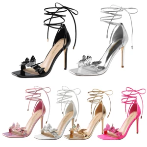 Women Lace Up High Heels Stilettos Heel Sandals Strappy Gladiator Wedding Sandal - Picture 1 of 30