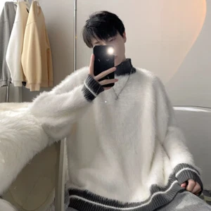 Uomo Ragazzo Mohair Felpa Tartaruga Maglieria Collo Moda Retrò Morbido - Foto 1 di 10