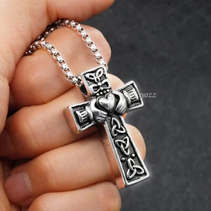 Collar Colgante Cruz Claddagh Nudo Trinidad Celta Irlandés Acero Inoxidable Regalo - Imagen 1 de 5