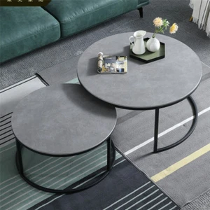 60/80cm Heavy Duty Real Stone Round Nesting Coffee Table Accent Table Sofa Table - Picture 1 of 12