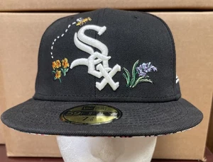 Chicago White Sox Watercolor Floral New Era 59 fifty fitted hat cap black 7 3/8 - Picture 1 of 10