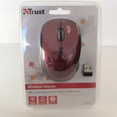 TRUST 19522 YVI RED WIRELESS 800/1600DPI MOUSE, SPEED BUTTON & STORABLE RECEIVER - Image 1 of 3