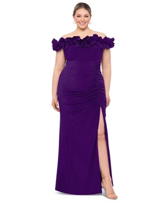 Xscape плюс размер с оборками с открытыми плечами длинное платье-футляр - виноград, размер 14 Вт - Изображение 1 из 2