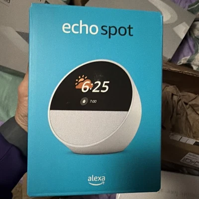 All-New Echo Spot (2024 Release) - Smart Alarm Clock + Alexa - Glacier White NEW - Image 1 of 3