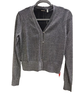 Elie Tahari v 领网纱开衫小号全新带标签 $325 黑色/银色 — 第 1/4 张图片