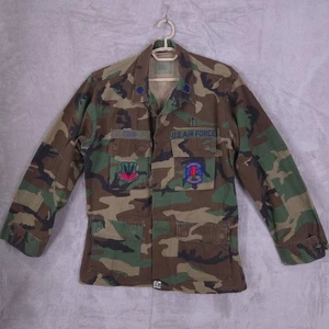 Vintage US Air Force Jacket Mens Medium Regular Woodland Camo Combat Patch 90s - Picture 1 of 19