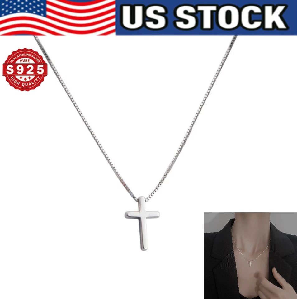 NEW Women's 925 Sterling Silver Cross Plain & Simple Pendant Adjustable Necklace - Image 1 of 4