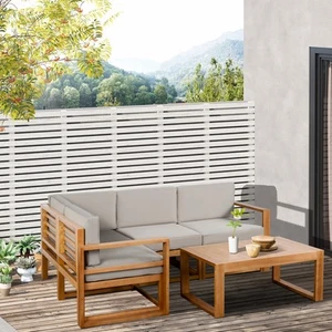 5pc Outdoor Patio Furniture Set, Wood Sectional Sofa Cushions, Table, Grey - Picture 1 of 11