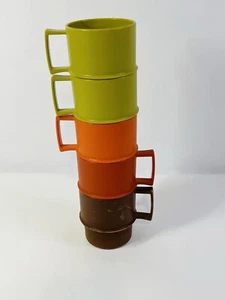 TUPPERWARE 1312 Stackable Coffee Mugs Cups Vintage Set Of 5 Harvest Colors - Picture 1 of 14