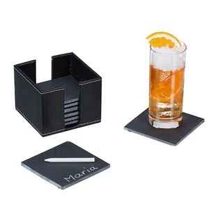 Relaxdays Sottobicchieri in Ardesia, Set da 8 Sottotazza Quadrati, 10x10 (V7S) - Foto 1 di 1