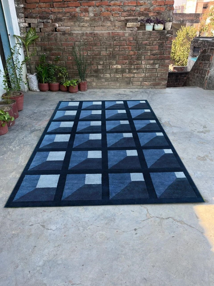 Garden maze Nk Tufted Blue rug woolen Area Rug Hand tufted Rug For Any Room. - Image 1 of 2