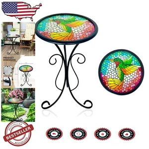 Lightweight Hummingbird Mosaic Side Table - Elegant 12" Glass for Outdoor Use - Picture 1 of 11