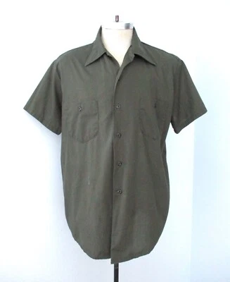 Camisa de Trabajo Uniforme De Colección Años 70 OshKosh B'Gosh Best-Prest Verde Polialgodón Ribete L Foto 1 de 4