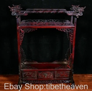 19” Old Chinese Huanghuali Wood Fengshui Hollow Out Carving Dragon Head Shelf - Picture 1 of 9
