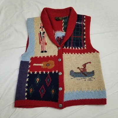 Vintage Eddie Bauer Sweater Womens Large Vest Wool Patchwork Western Aztec Knit - Image 1 of 4