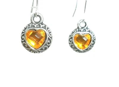 New  Beautiful Petite Yellow Crystal HEART Silver-tone Dangle Earrings 1.5" Long - Image 1 of 3