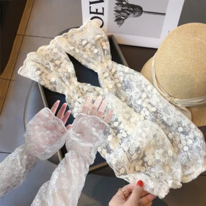 Sun Protection Fingerless Lace Sunscreen Sleeve Arm Sleeves Covered Gloves /a - Picture 1 of 11