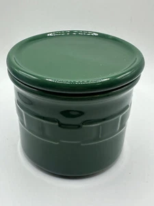 Longaberger Pottery Woven Traditions Green Salt Crock W/ Coaster Lid - Picture 1 of 3