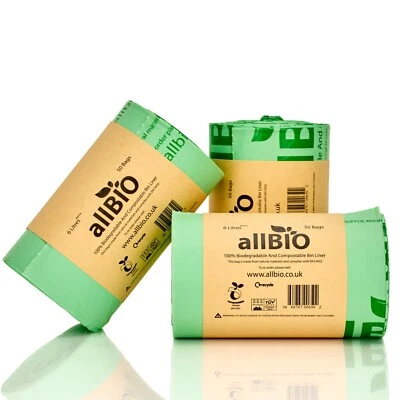 6L Extra Thick allBIO Fully Compostable Food Waste Kitchen Caddy Bin Liners - Image 1 of 3