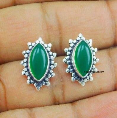 Pendientes hechos a mano de plata de ley 925 con piedras preciosas de ónix verde - Imagen 1 de 4