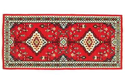 Türkischer Kelim Teppich Handgewebt 90x180 Rot Geometrisch Muster Orient - Bild 1 von 4