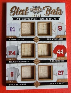 TARJETA DE MURCIÉLAGO TED WILLIAMS Mike Trout SAMMY SOSA Adam Dunn Howard #d14/15 HOJA MADERA - Imagen 1 de 2