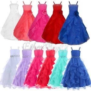 Kids Girls Rhinestone 3D flower Tutu Gown Princess Bridesmaid Wedding Long Dress - Picture 1 of 81