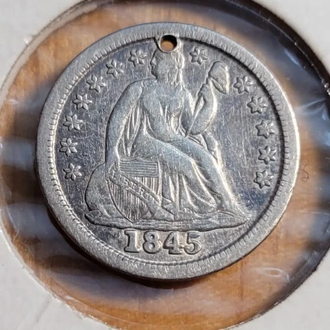 1845 Seated Liberty Dime-Holed Cover