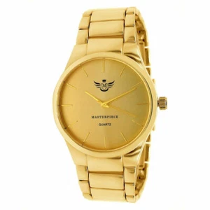 Mens Yellow Gold Tone Stainless Steel Back Plain Dress Style Water Resist Watch  - Picture 1 of 5