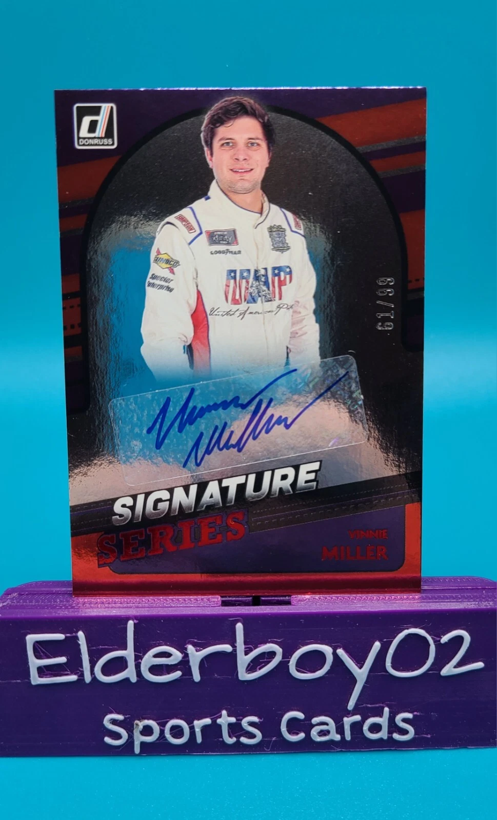 Vinnie Miller /99 Auto Signature Series Red 2022 Panini Donruss Racing Nascar