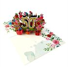 BC Worldwide Ltd handmade 3D pop up card 50 fifty happy birthday rose flower pot