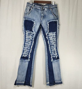 Si Tu Veux Luxury Denim Jeans Sz 32 I'homme Modern Fit Flared Stacked Distressed - Picture 1 of 23