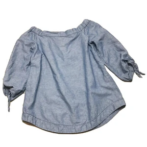 Free People Chambray Off The Shoulders Top Tie Cuffs Blue Sz M - Picture 1 of 12