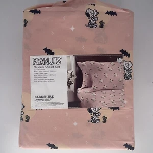 Juego de sábanas Snoopy Peanuts Woodstock Halloween momia murciélagos estrellas de luna ROSA reina - Imagen 1 de 3