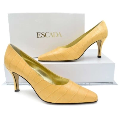 Nuevo $250 Zapatos de tacón alto Escada Melón Naranja Cocodrilo Cuero Repujado Talla 9.5 M Foto 1 de 4