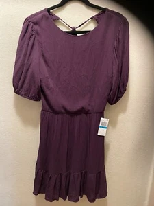 NWT B DARLIN Womens Tie Back Lined Pouf Sleeve Short Fit + Flare Dress sz 9/10 - Picture 1 of 3