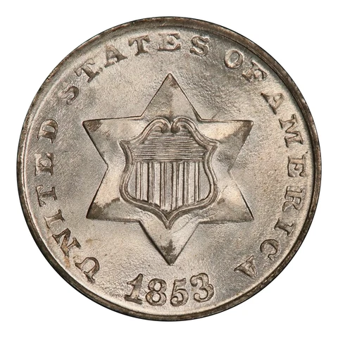 1853 Three Cent Silver PCGS MS66 Cover