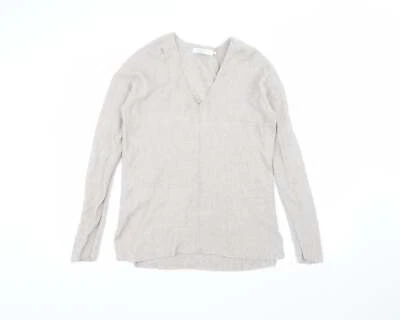 John Lewis Womens Brown V-Neck Nylon Blend Jumper Size 8 - Image 1 of 4