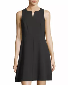 New $179 Kensie Women's Black Crepe Split Neck Sleeveless A-Line Dress Size S - Picture 1 of 3