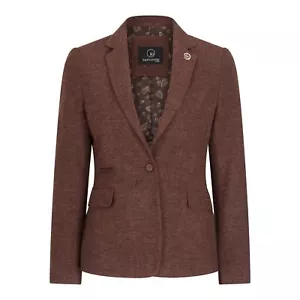 Women's Blazer Tweed Herringbone Wool Brown TruClothing - Picture 1 of 7