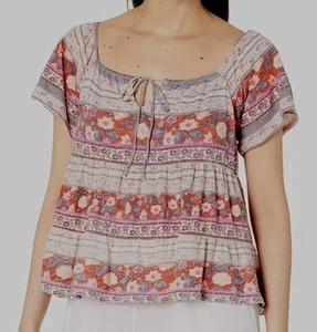 Lucky Brand  Print Mix Swing Tiered Top, Shirt Peasant Hippy XL MSRP $59.00  - Picture 1 of 4