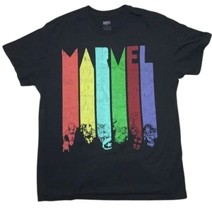 2XL Marvel Rainbow Superheroes Graphic T-Shirt Comic Book Characters Black 2XLT - Picture 1 of 5