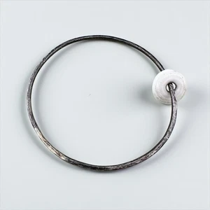 Sterling Silver Shell Bangle Tribal Artisan Hammered Bracelet Hammered 925 - Picture 1 of 4