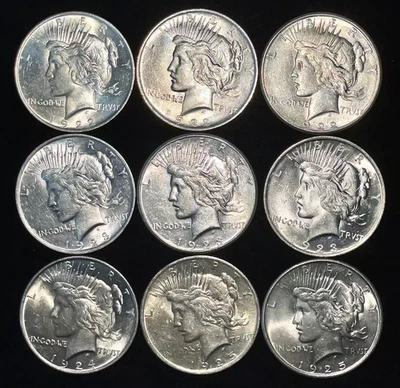 1921-1935 90% Silver Peace Dollars Lot of 5 Uncirculated Mixed Dates Collectible - Image 1 of 4
