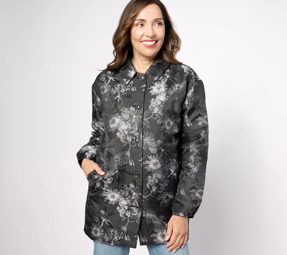 Isaac Mizrahi Live! Chaqueta Tejida Floral Jacquard Forro Polar Gris XL Nueva Foto 1 de 1