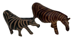 Vintage 2 exotische Massivholz Zebra Skulpturen handgeschnitzt, bemalt Made in Kenya! - Bild 1 von 24