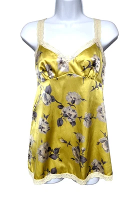 The Limited Babydoll Tank Silk Blend Lace Trim Cami Size M Y2K Shiny Gold Fairy - Image 1 of 4